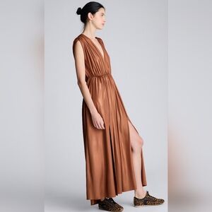 Metallic Knit V Neck Gathered Maxi Dress